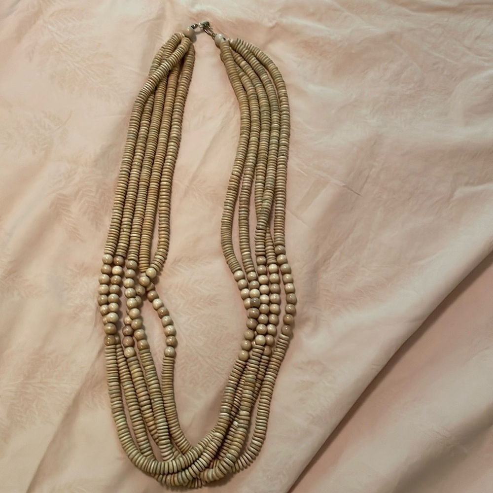Wooden bead strand necklace